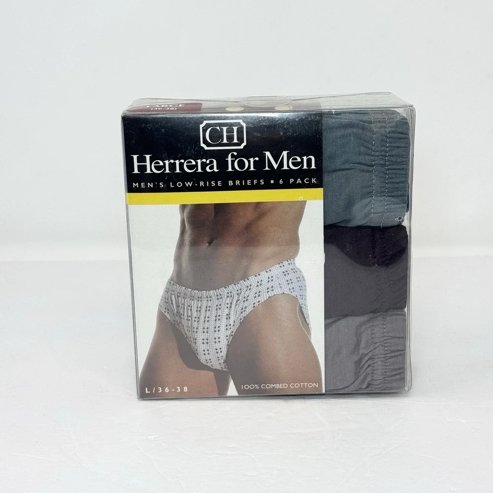Herrera For Men Vintage Low Rise Briefs Underwear Large NOS 100% Cotton 6-pack